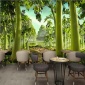 手绘芹菜绿色森林餐厅超市水果店工装背景墙定制大型无缝墙纸壁画